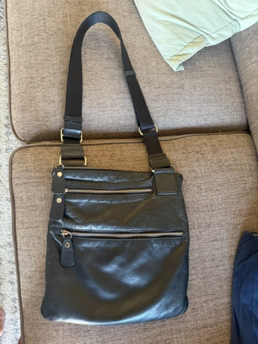 Margot Black Genuine Leather Crossbody Bag Triple Zip Adjustable Strap